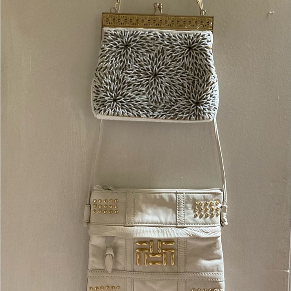 Lot of 2 purses BUNDLE Elegant White and Gold Women's Bag Set Vintage beaded - Picture 11 of 12